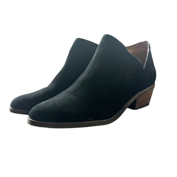 Lucky Brand Fenley Ankle Boots Women's 8M Booties Black Suede Low Heel Side Zip - Picture 1 of 8